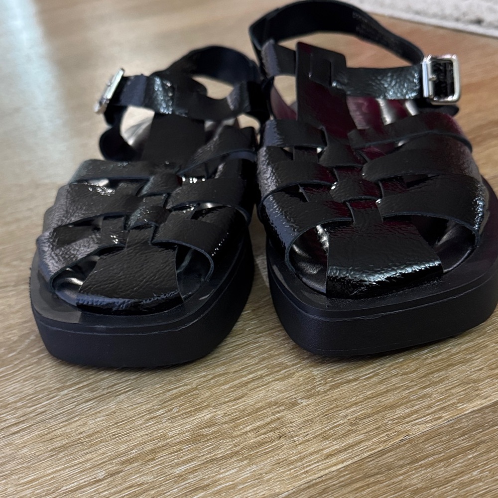 Free People Finn Platform Fisherman Sandal Black Patent Leather Size 41 US 10 - Picture 11 of 14